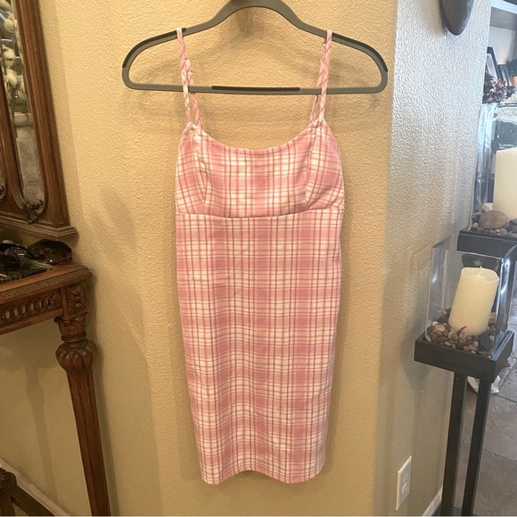 Brandy Melville JOHN GALT Pink Plaid Babydoll Dress Size One Size - Picture 1 of 8